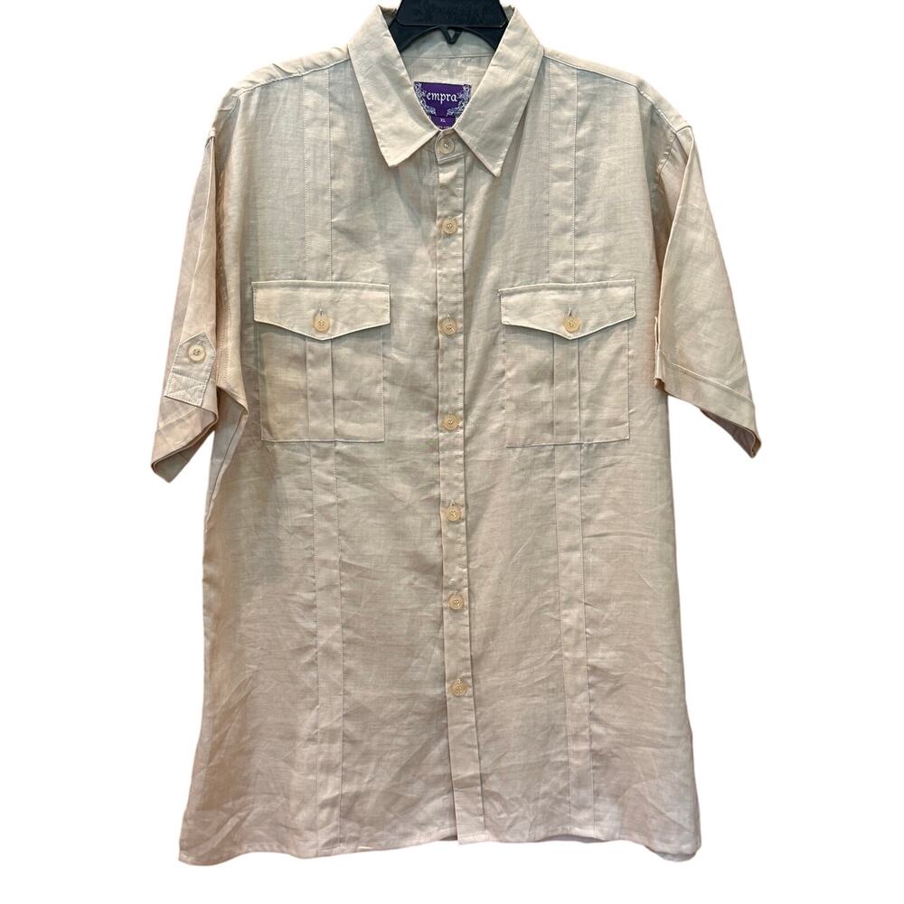 Empra 100% Linen short sleeve dress shirt Beige Mens XL tropical summer